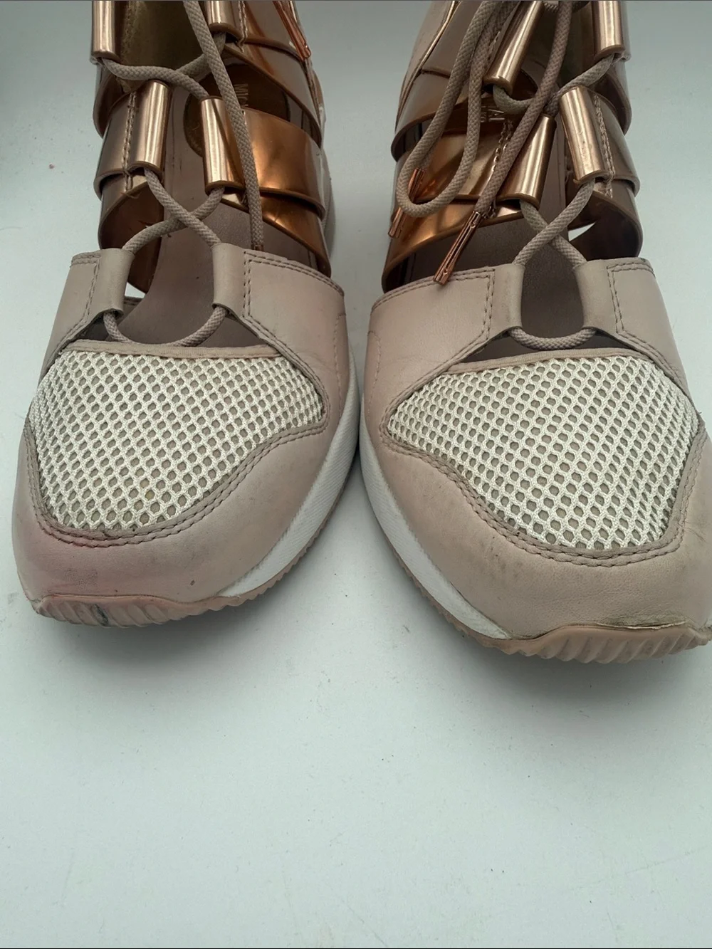 Michael Kors MK Beckett wedge trainer sneakers pink ballet, beige gold sz 8M
